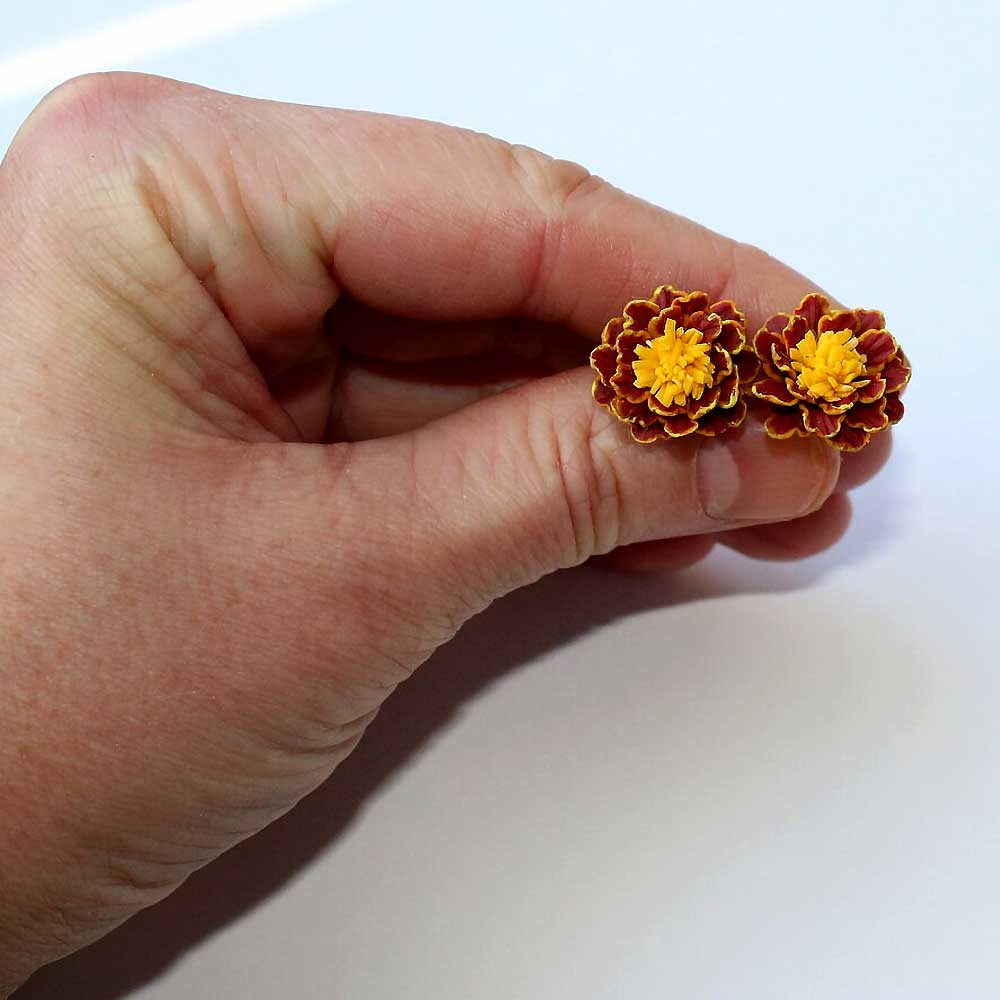 Golden Petals: Marigold Earrings Polymer Clay.