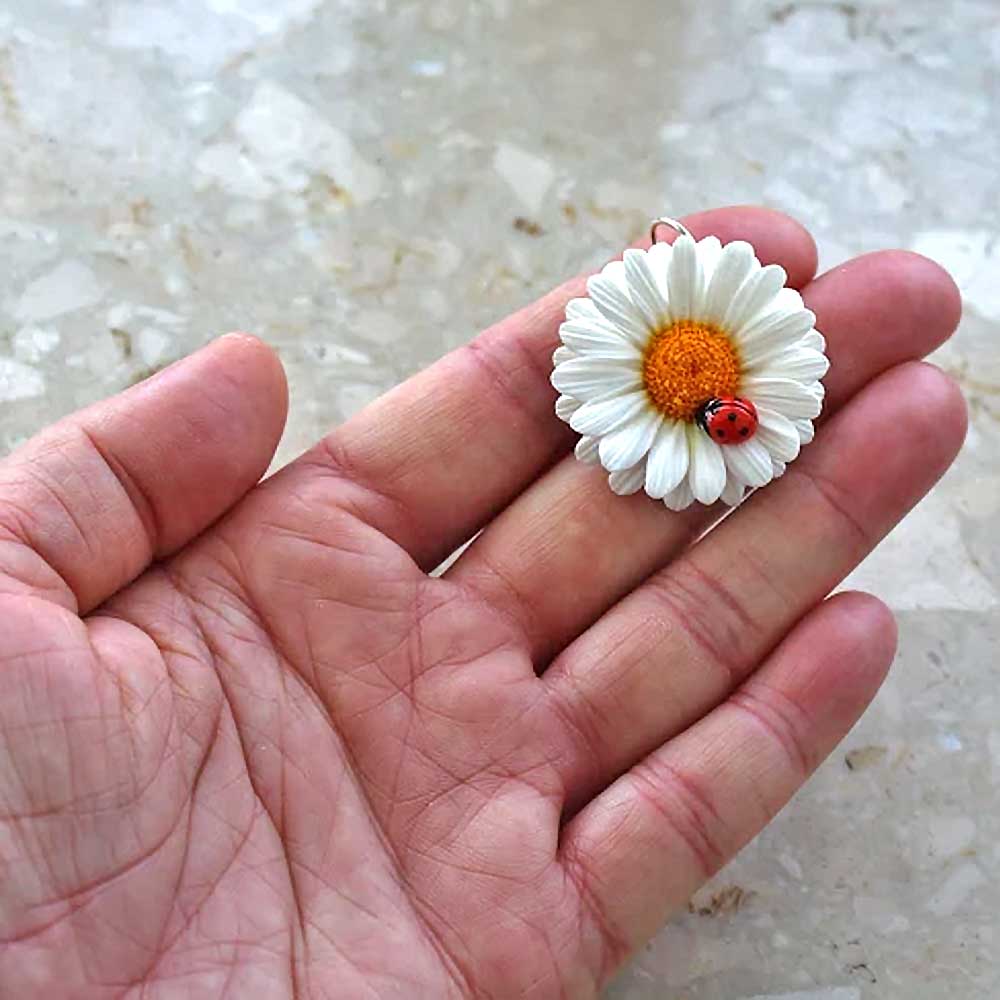 Tenderness and Love: Daisy & Ladybug Beads Polymer Clay.