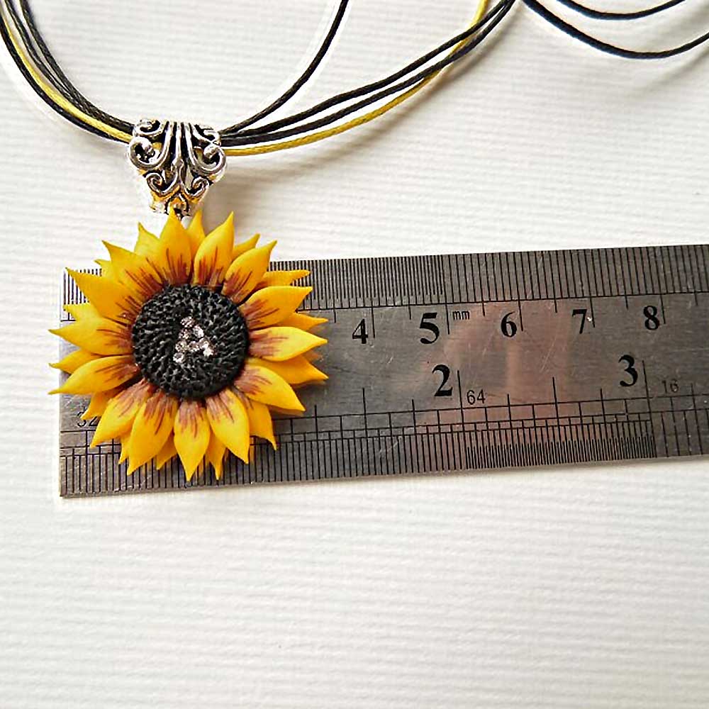 Your Symbol: Initial Sunflower Necklace Polymer Clay.