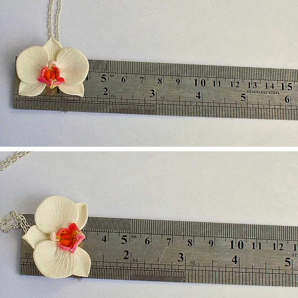 White Queen : Orchid Pendant Polymer Clay.