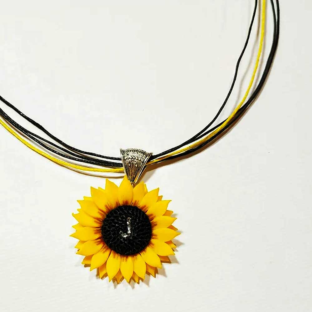 Your Symbol: Initial Sunflower Necklace Polymer Clay.