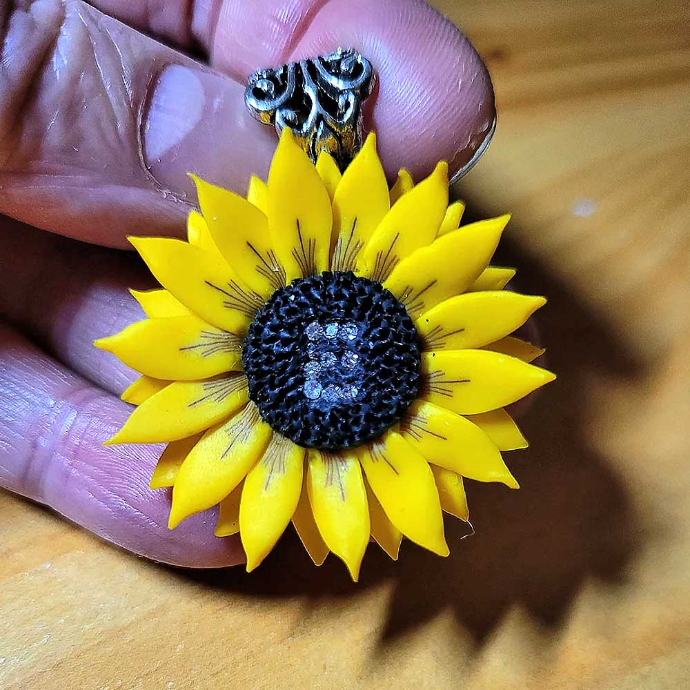 Your Symbol: Initial Sunflower Necklace Polymer Clay.