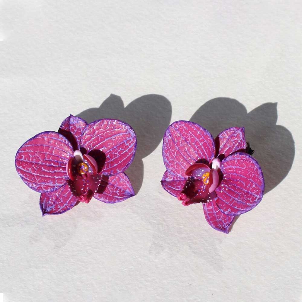 Floral Fantasy: Orchid Earrings Polymer Clay.