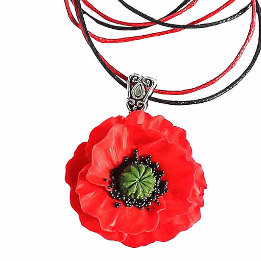 Scarlet Dawn: Poppy Necklace Polymer Clay.