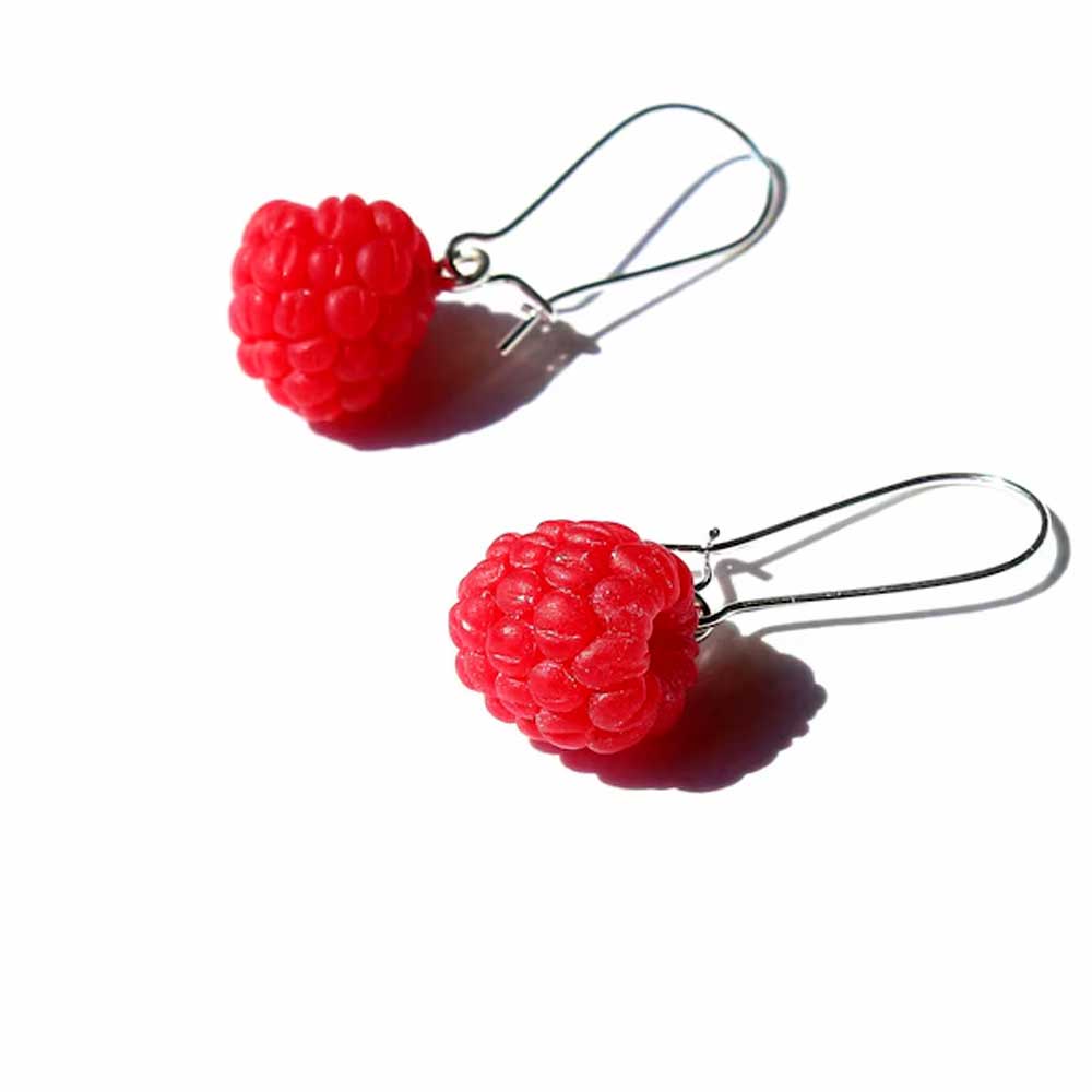 Berry Cuties: Raspberry Earrings Polymer Clay.