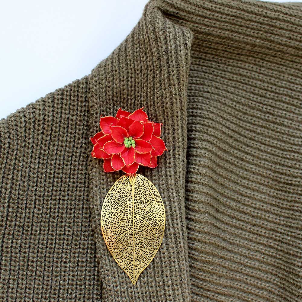 Christmas Star: Poinsettia Brooch & Pendant Polymer Clay.