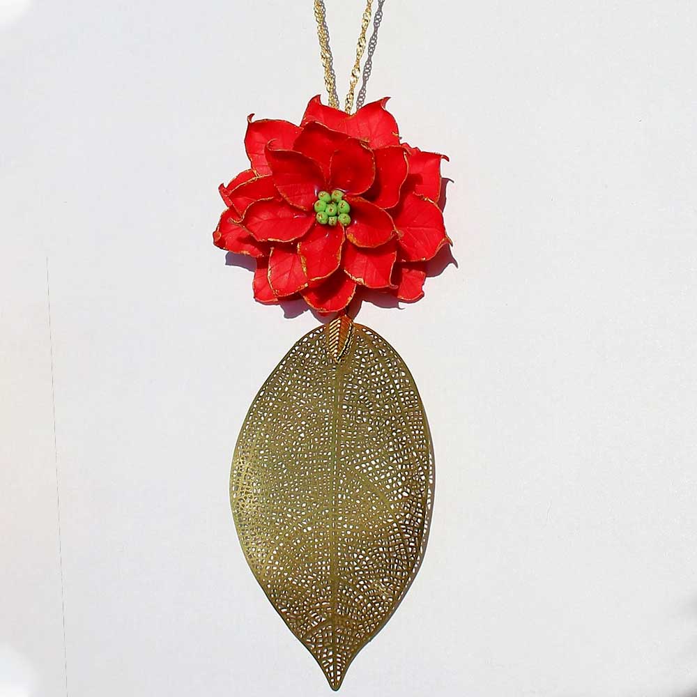 Christmas Star: Poinsettia Brooch & Pendant Polymer Clay.