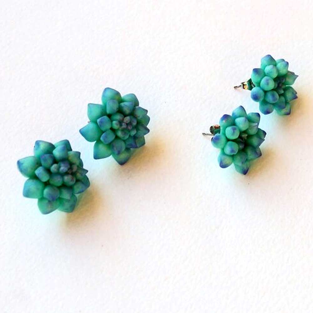 Tiny Treasures:: Succulent Earrings Polymer Clay.