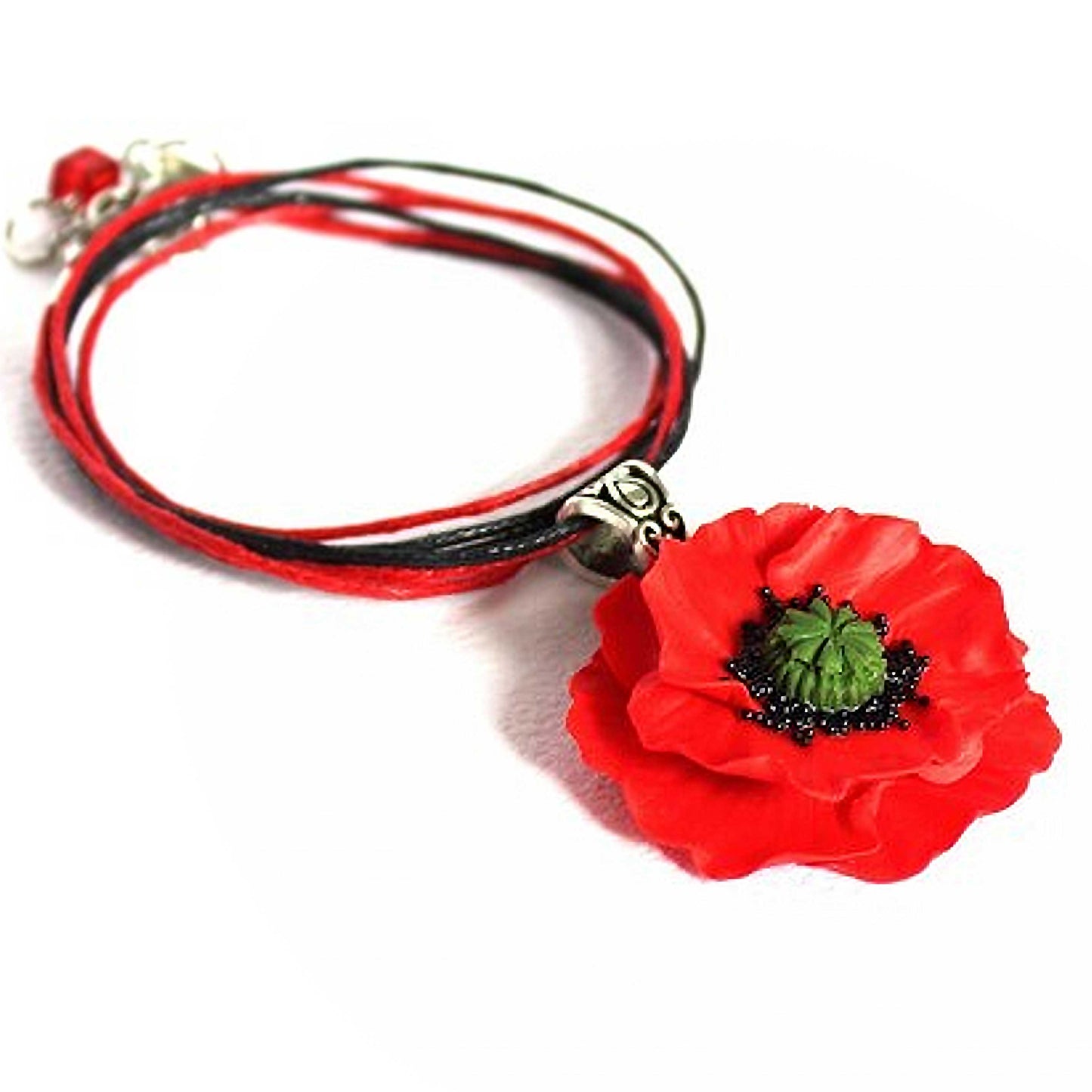 Scarlet Dawn: Poppy Necklace Polymer Clay.