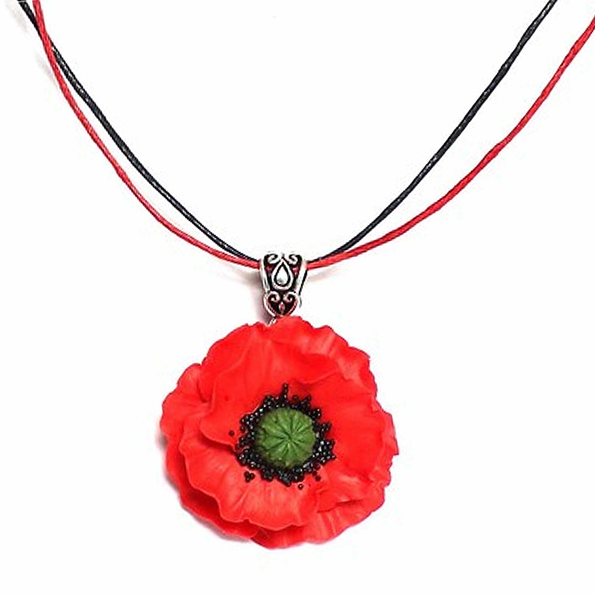 Scarlet Dawn: Poppy Necklace Polymer Clay.