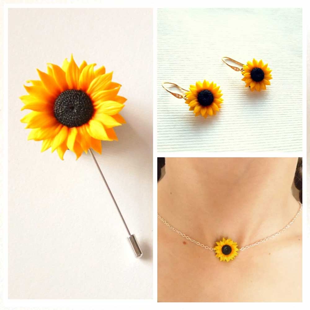 Golden Ray: Sunflower Pin Polymer Clay.