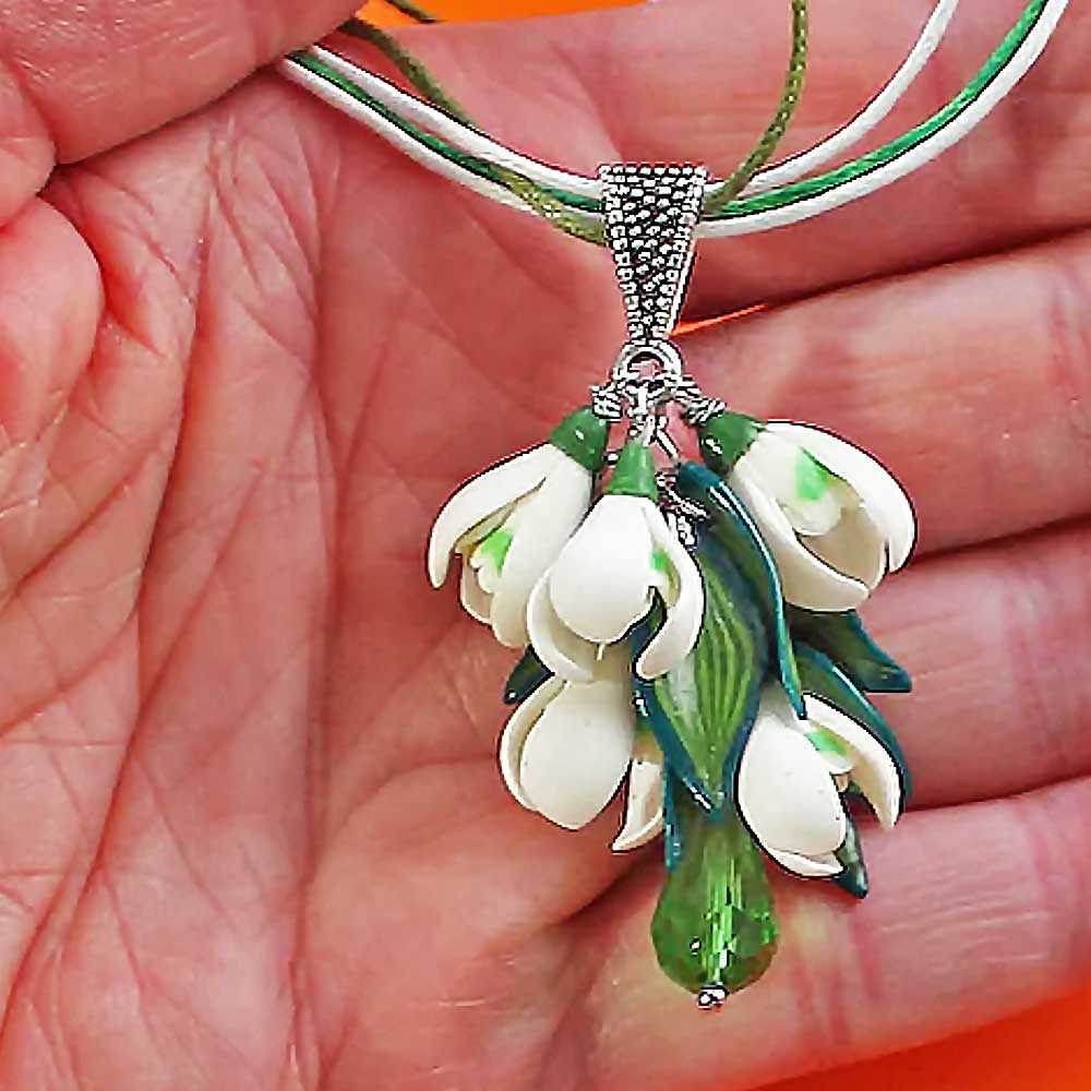 Spring's Embrace: Snowdrop Earrings & Pendant Polymer Clay.