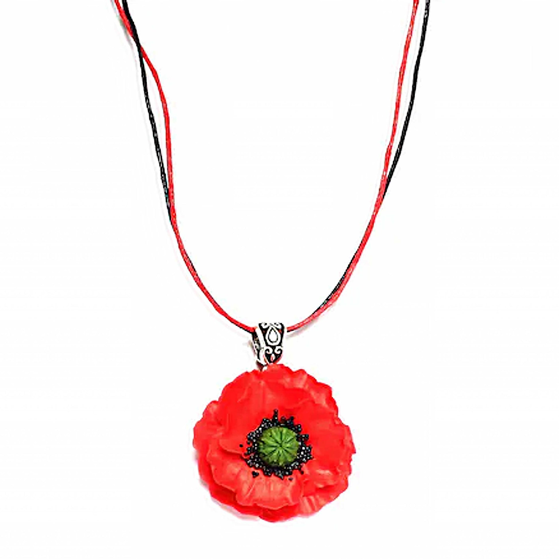 Scarlet Dawn: Poppy Necklace Polymer Clay.