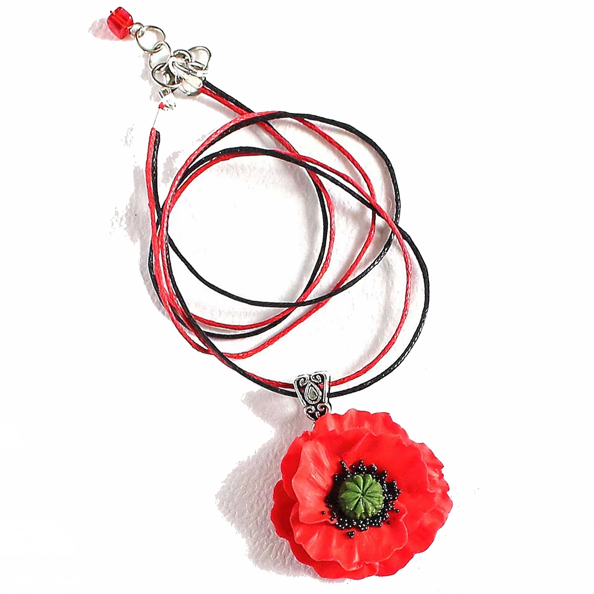 Scarlet Dawn: Poppy Necklace Polymer Clay.