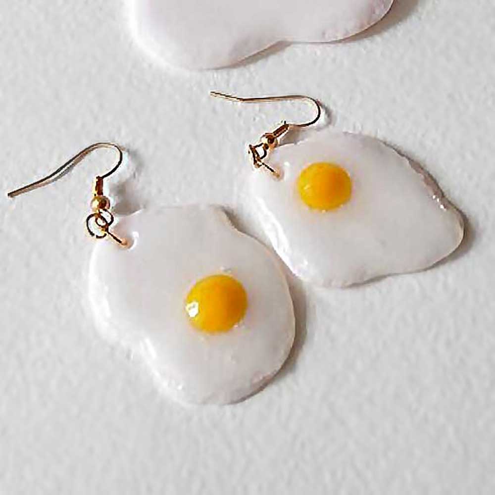 Culinary Miniature: Fried Eggs Earrings & Pendant Polymer Clay.