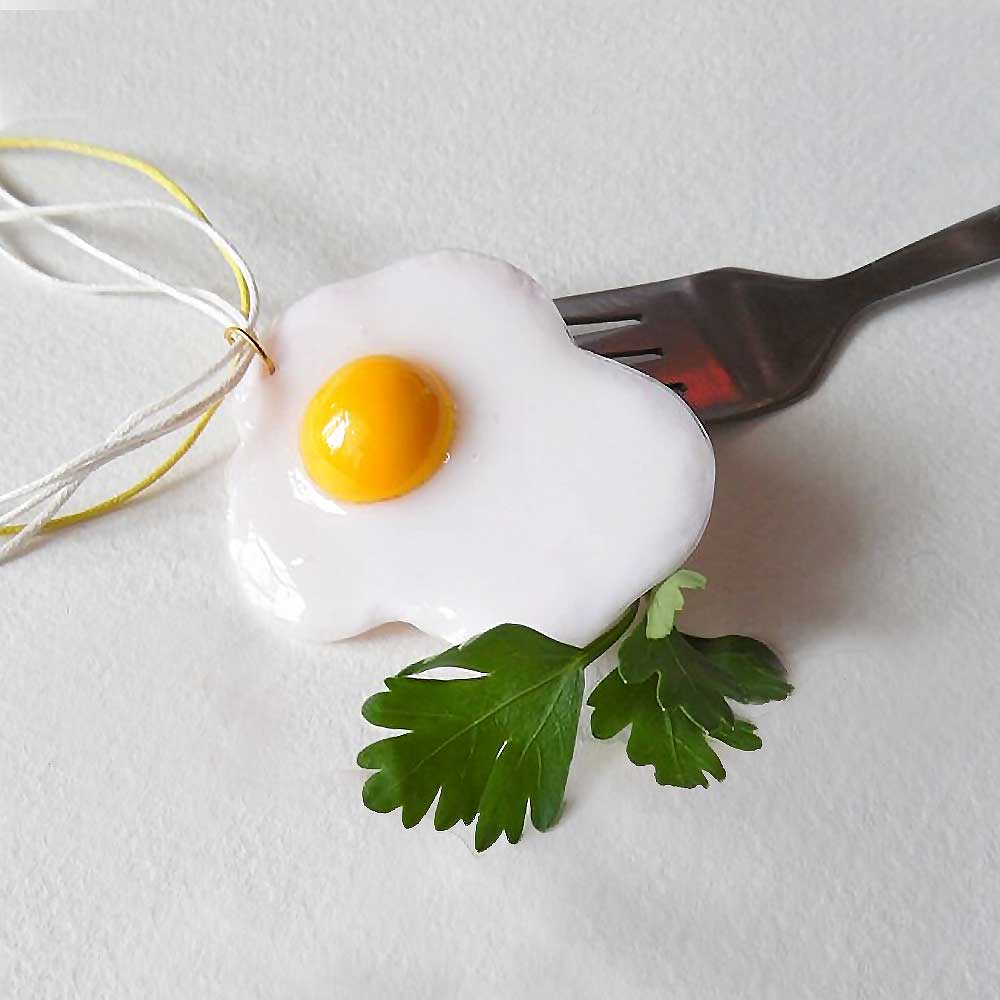 Culinary Miniature: Fried Eggs Earrings & Pendant Polymer Clay.