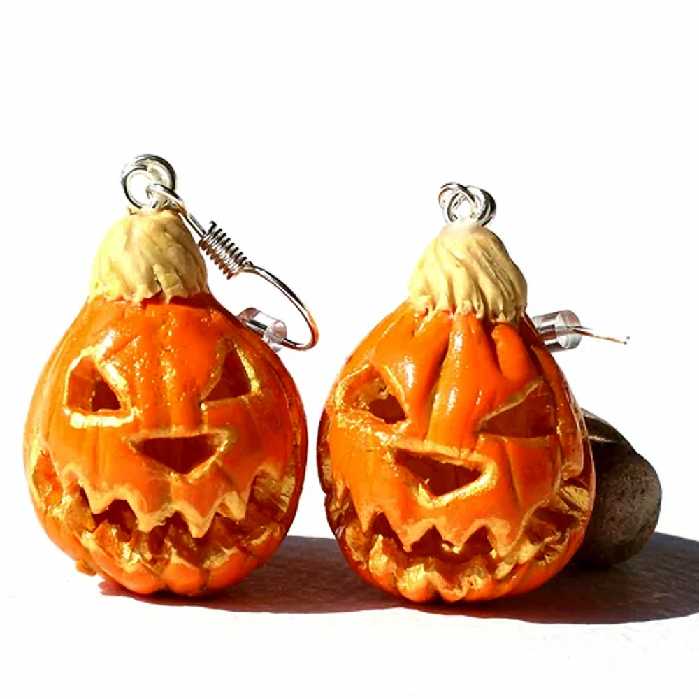 Demonic Duo: Halloween Pumpkin Earrings Polymer Clay.