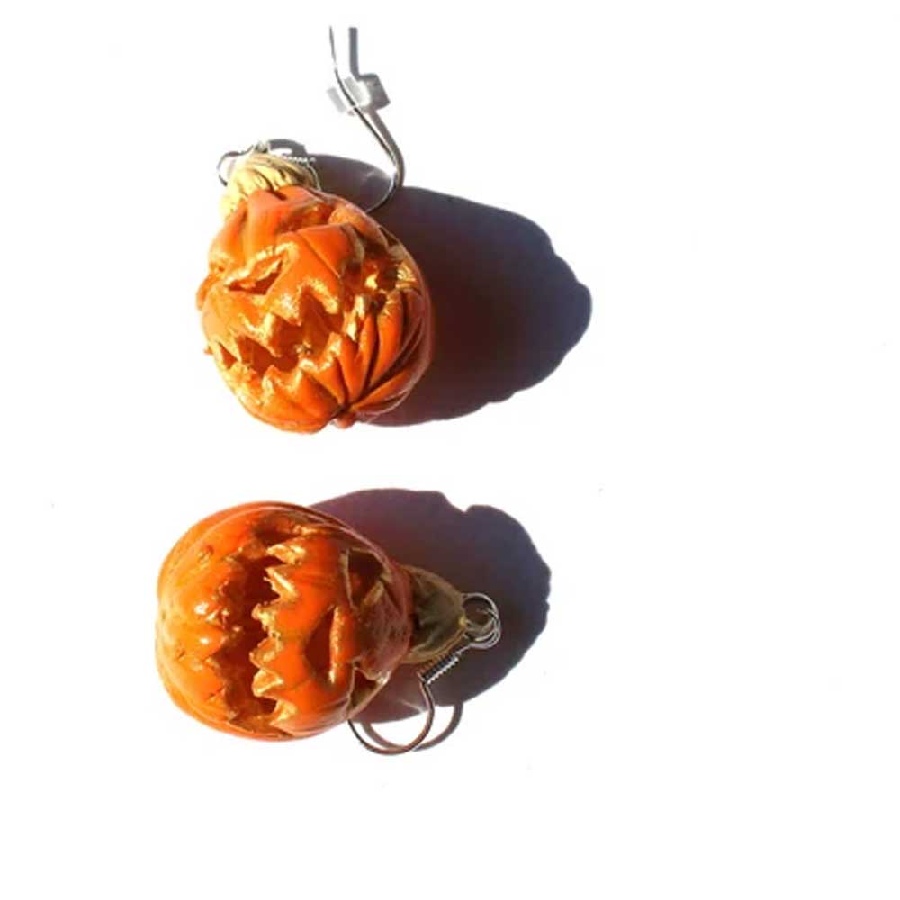 Demonic Duo: Halloween Pumpkin Earrings Polymer Clay.