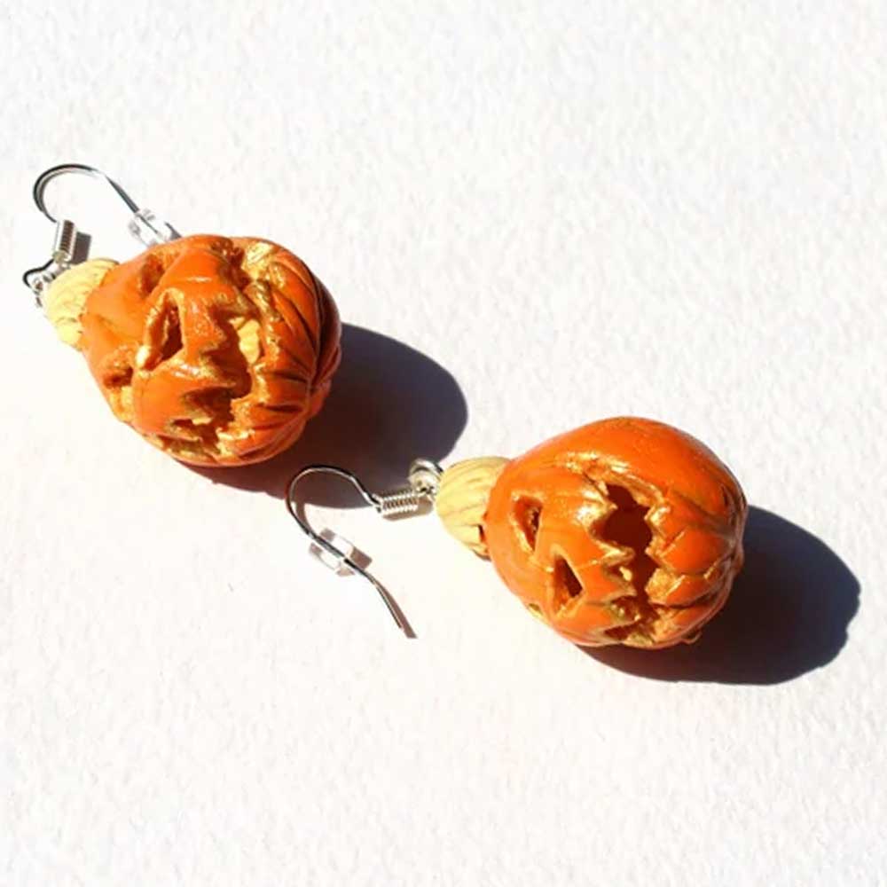 Demonic Duo: Halloween Pumpkin Earrings Polymer Clay.