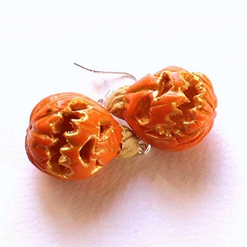 Demonic Duo: Halloween Pumpkin Earrings Polymer Clay.