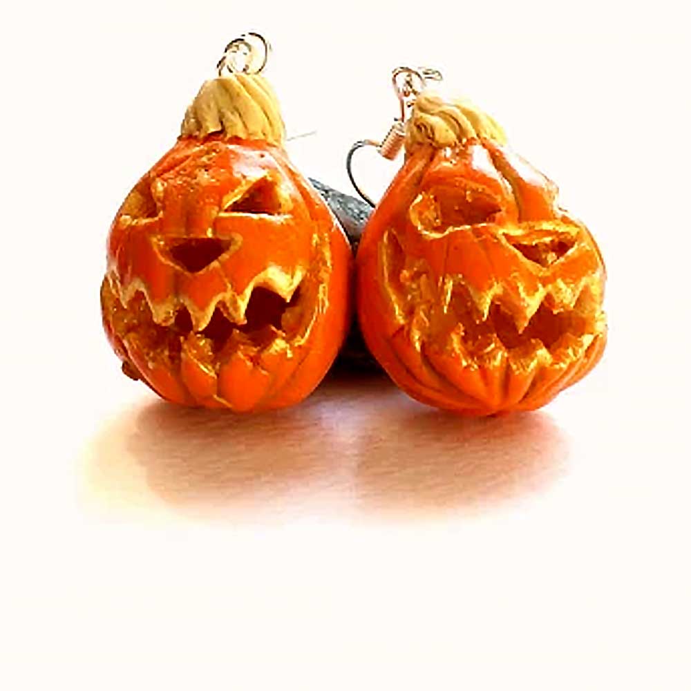 Demonic Duo: Halloween Pumpkin Earrings Polymer Clay.