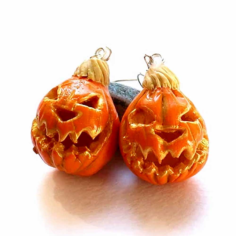 Demonic Duo: Halloween Pumpkin Earrings Polymer Clay.