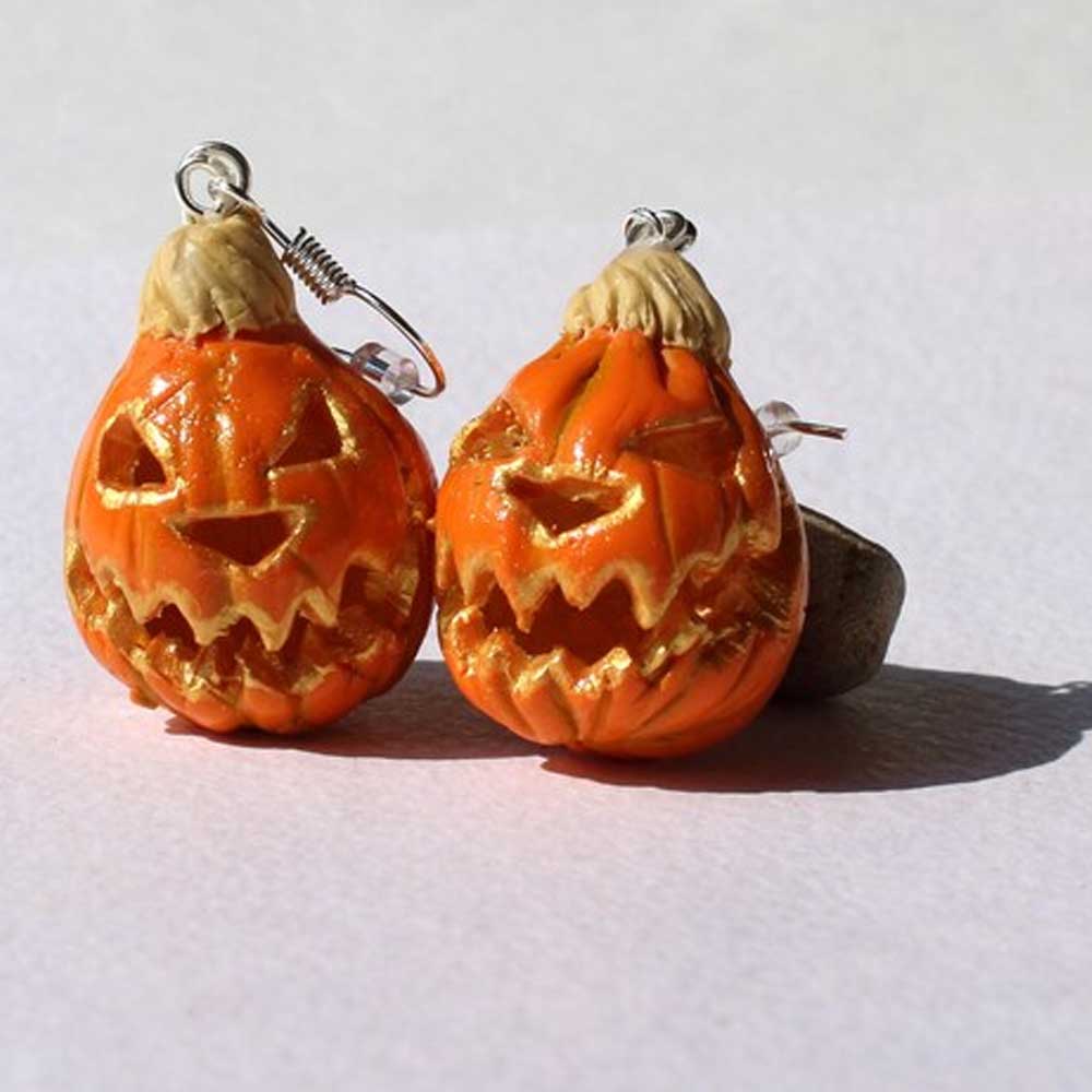 Demonic Duo: Halloween Pumpkin Earrings Polymer Clay.