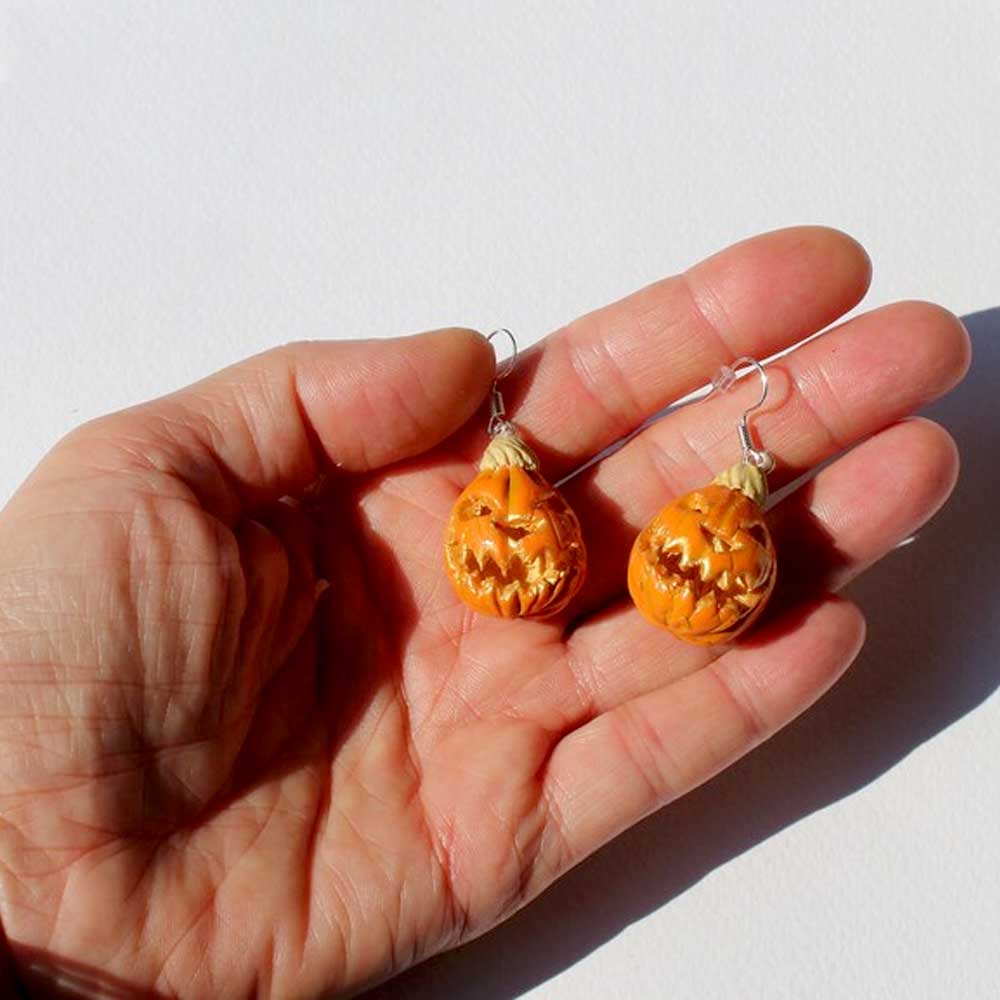 Demonic Duo: Halloween Pumpkin Earrings Polymer Clay.