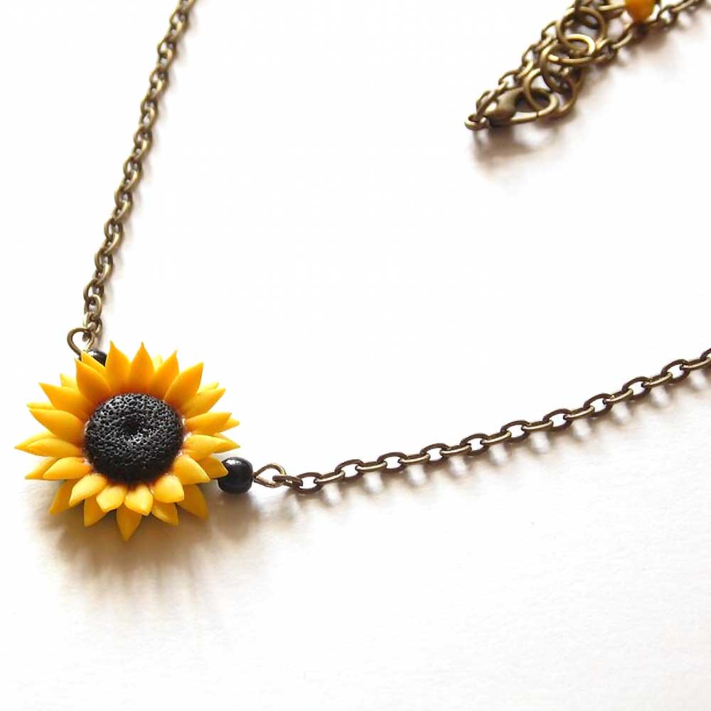 Ray of Light: Sunflower Necklace Polymer Clay.