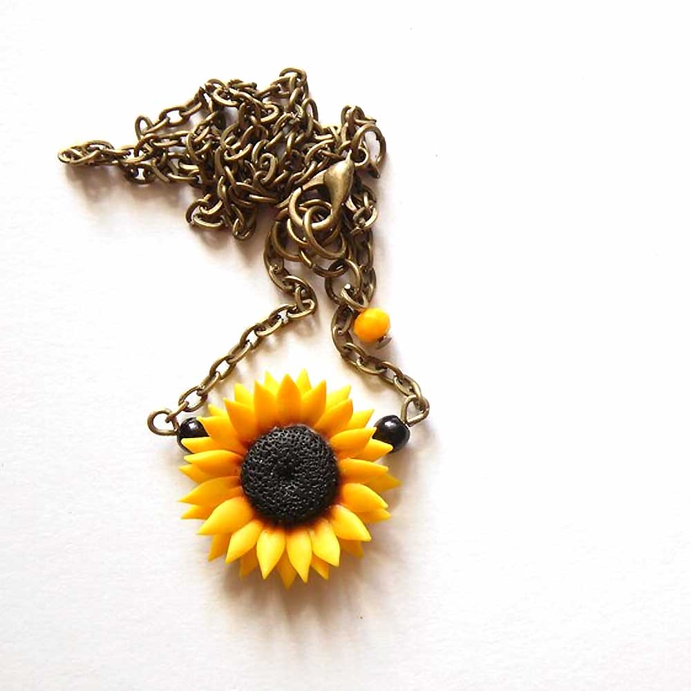 Ray of Light: Sunflower Necklace Polymer Clay.