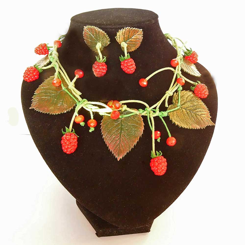 Berry Miracle: Raspberry Necklace & Earrings Polymer Clay.