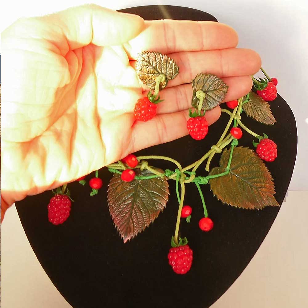 Berry Miracle: Raspberry Necklace & Earrings Polymer Clay.