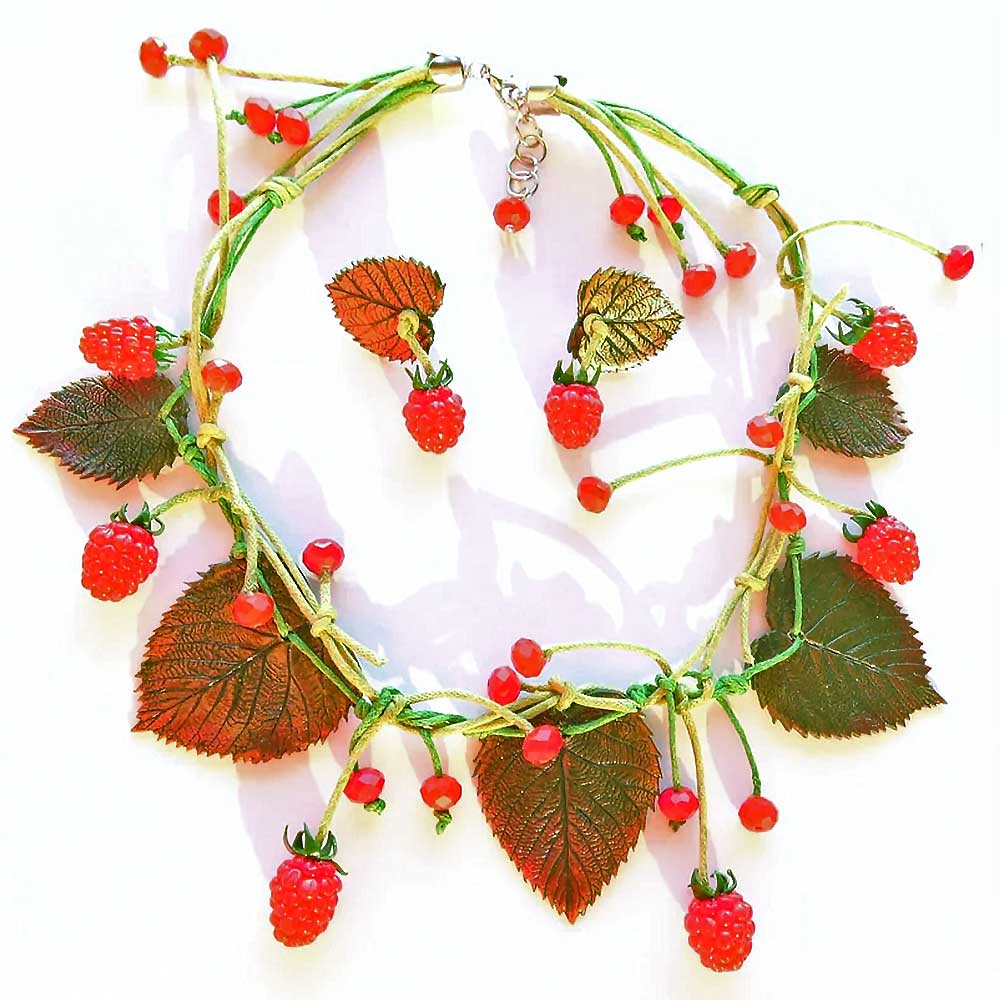 Berry Miracle: Raspberry Necklace & Earrings Polymer Clay.