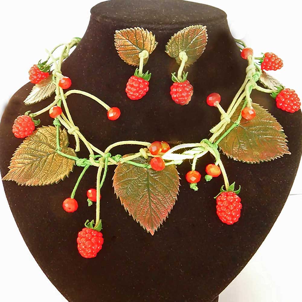 Berry Miracle: Raspberry Necklace & Earrings Polymer Clay.