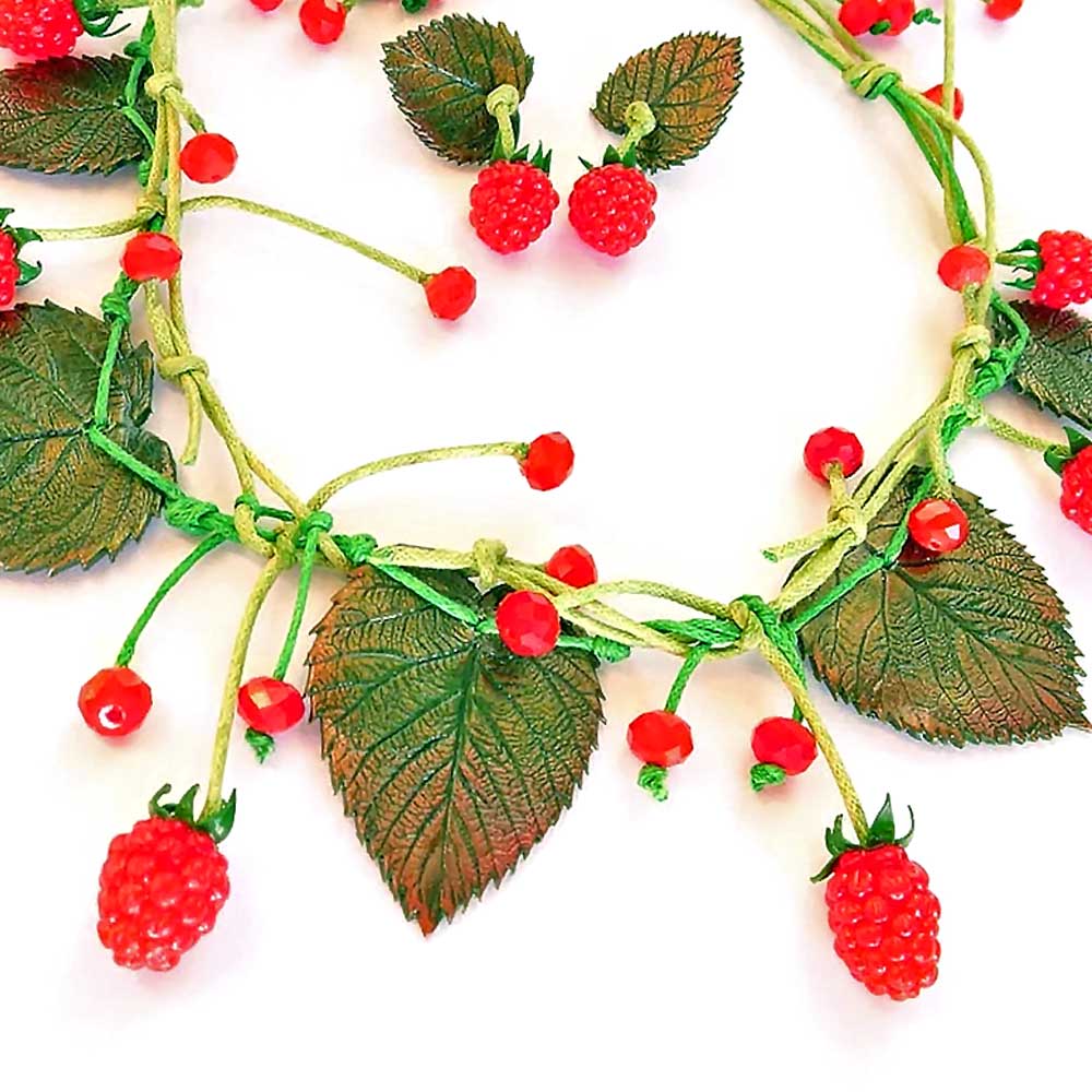 Berry Miracle: Raspberry Necklace & Earrings Polymer Clay.