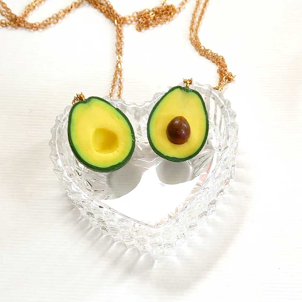 Inseparable Halves : Avocado Friendship Necklace Polymer Clay.