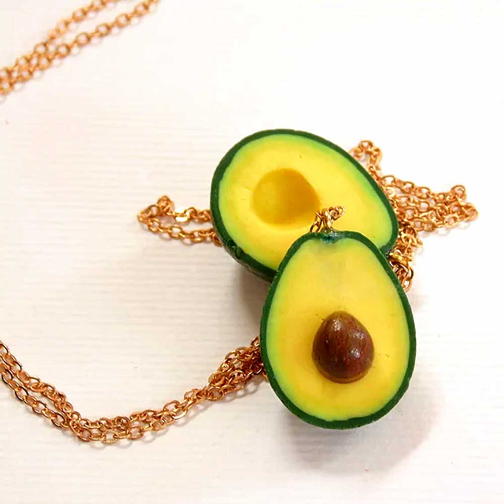 Inseparable Halves : Avocado Friendship Necklace Polymer Clay.