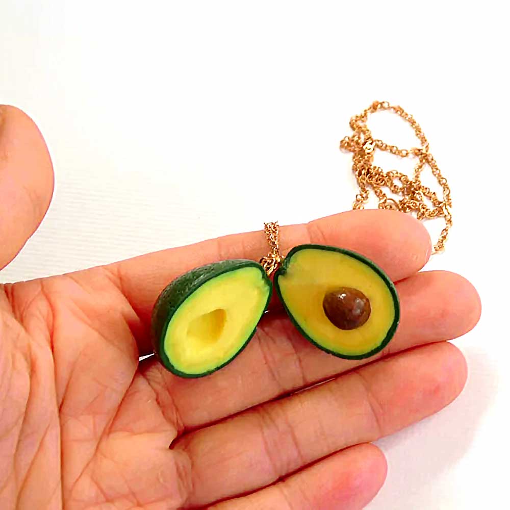 Inseparable Halves : Avocado Friendship Necklace Polymer Clay.