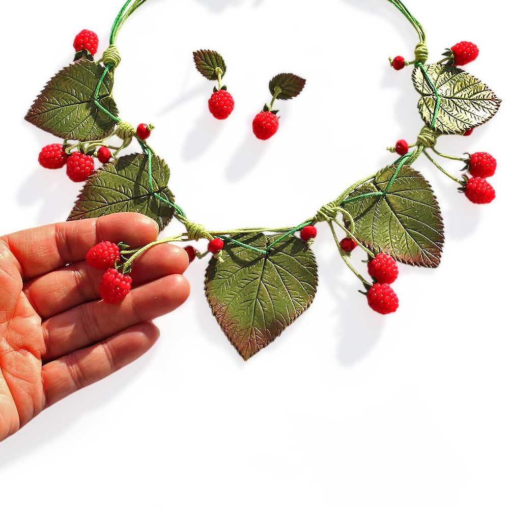 Berry Chic: Raspberry Necklace & Earrings Polymer Clay.