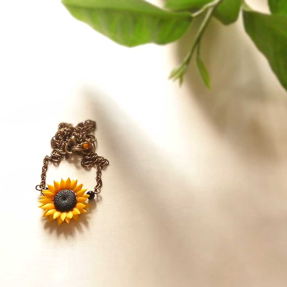 Ray of Light: Sunflower Necklace Polymer Clay.