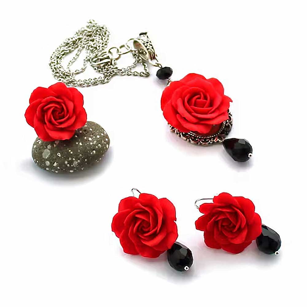 Scarlet Passion: Rose Set Polymer Clay.