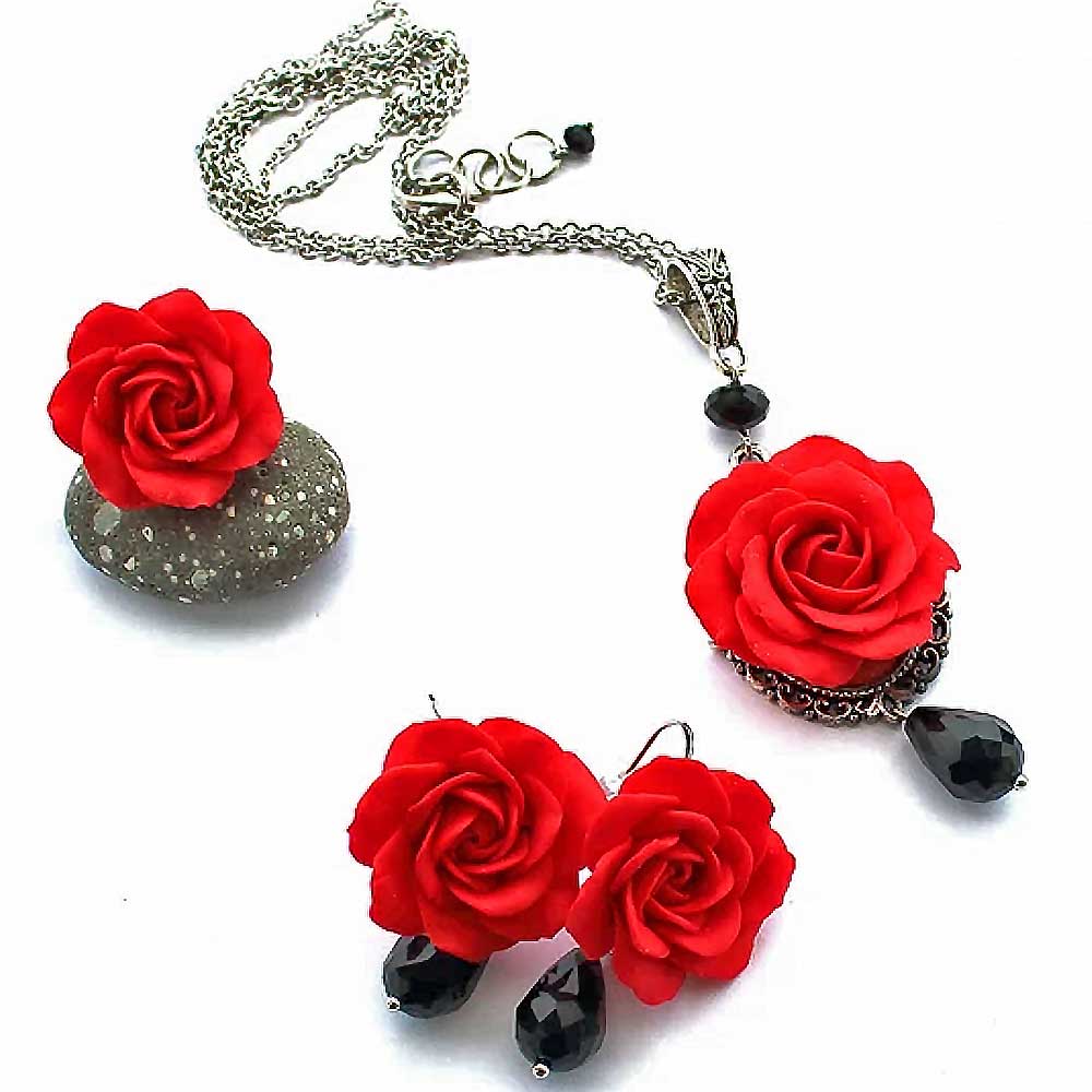 Scarlet Passion: Rose Set Polymer Clay.