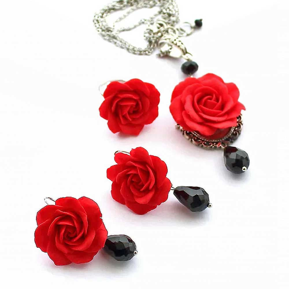 Scarlet Passion: Rose Set Polymer Clay.