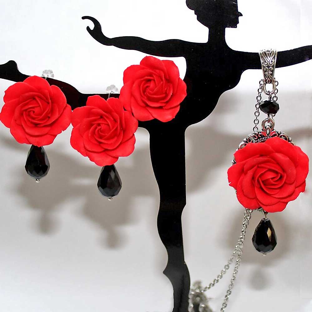 Scarlet Passion: Rose Set Polymer Clay.