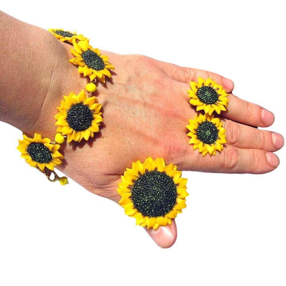 Sun Amulet: Sunflowers Set Polymer Clay.