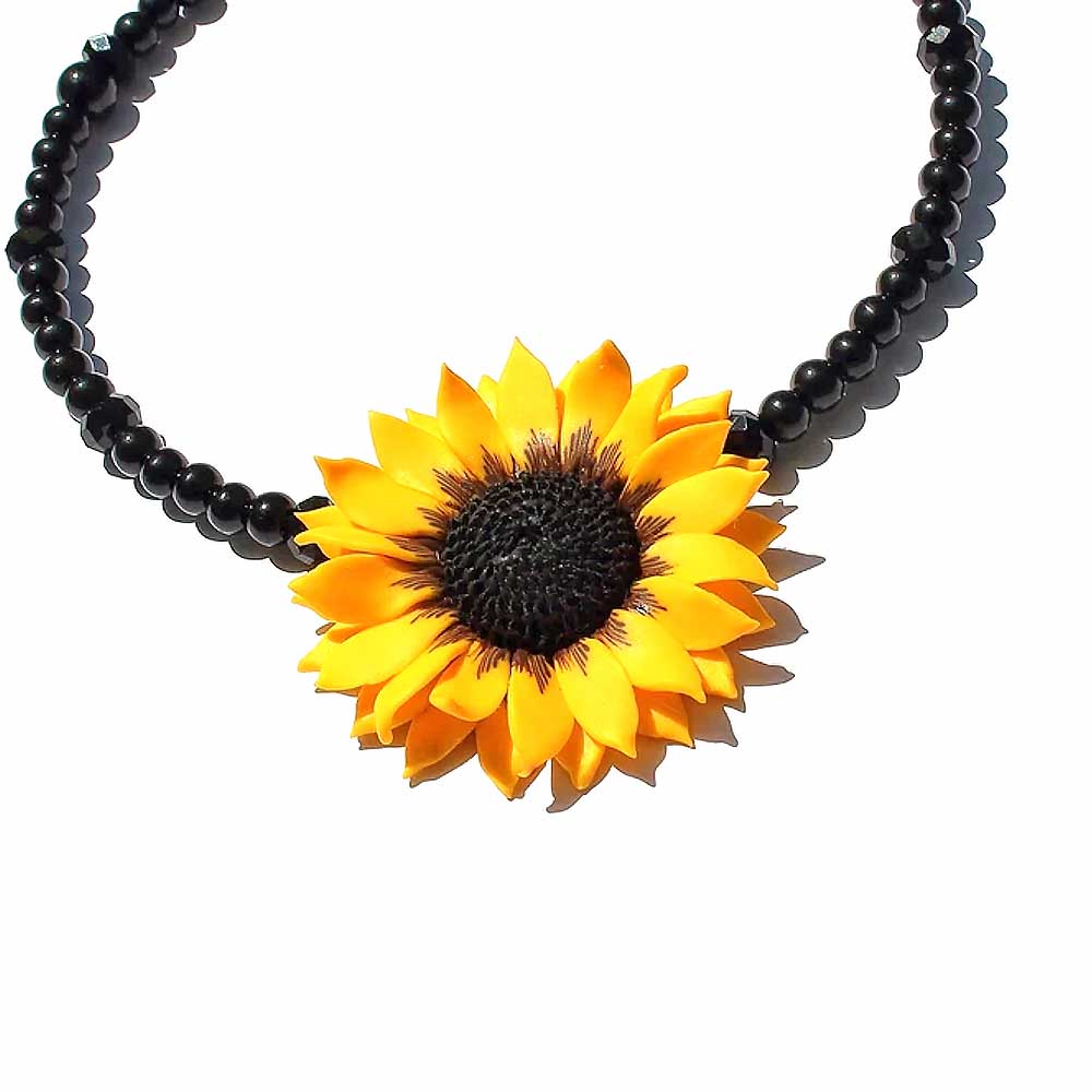 Sun Embrace: Sunflower Necklace Polymer Clay.