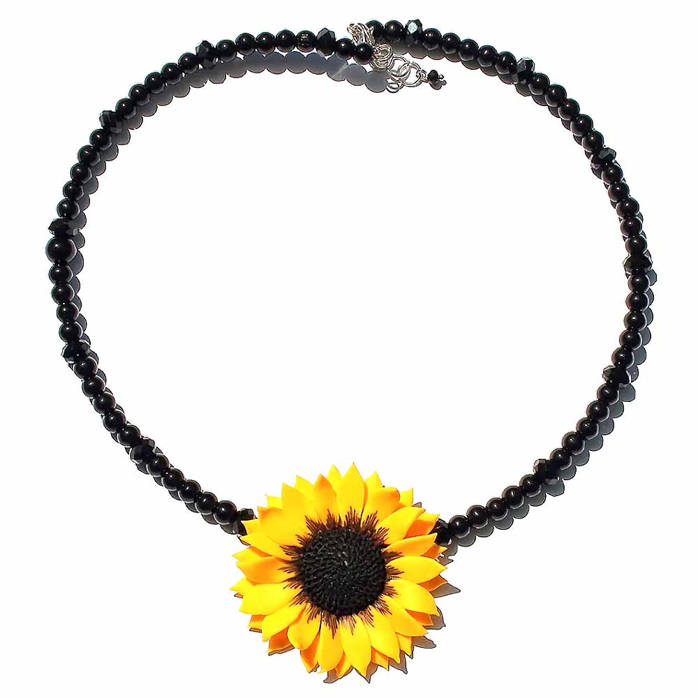 Sun Embrace: Sunflower Necklace Polymer Clay.