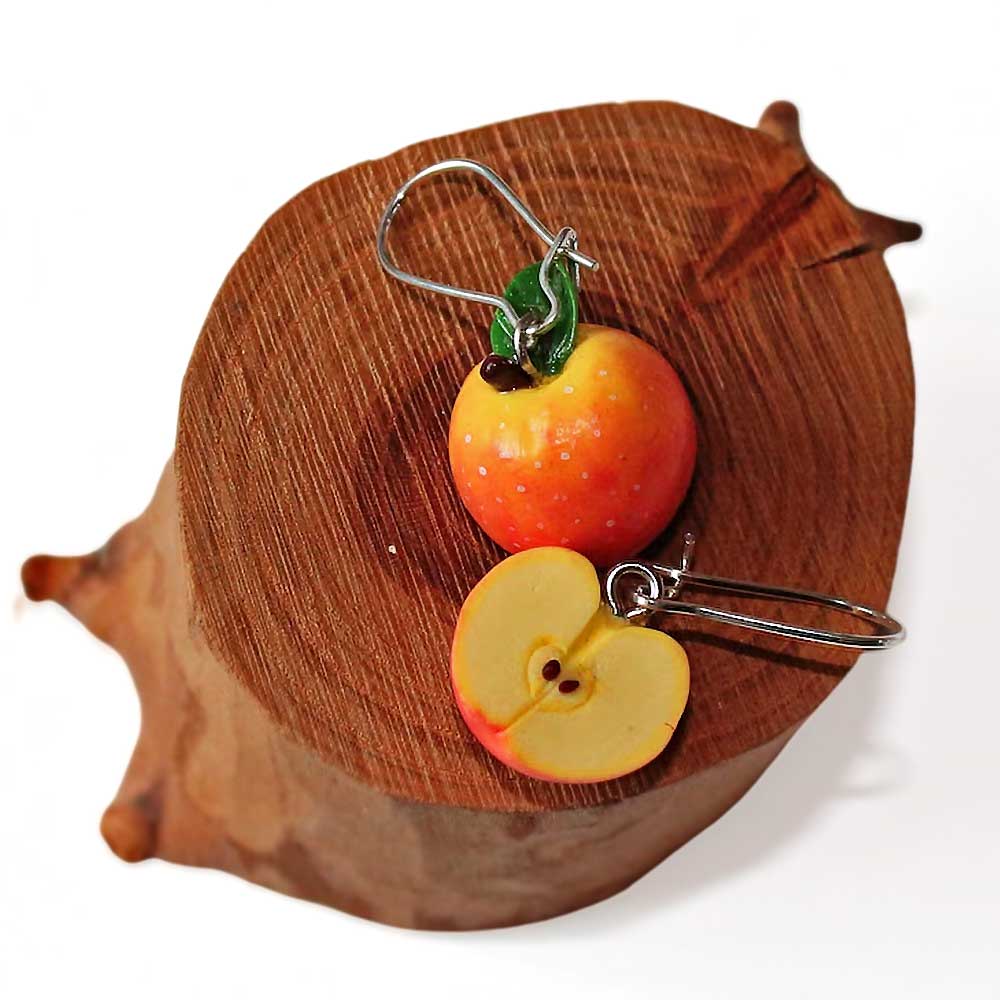 Golden Harvest: Apple Earrings Polymer Clay.