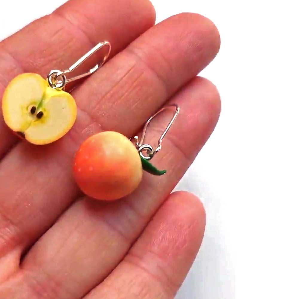 Golden Harvest: Apple Earrings Polymer Clay.