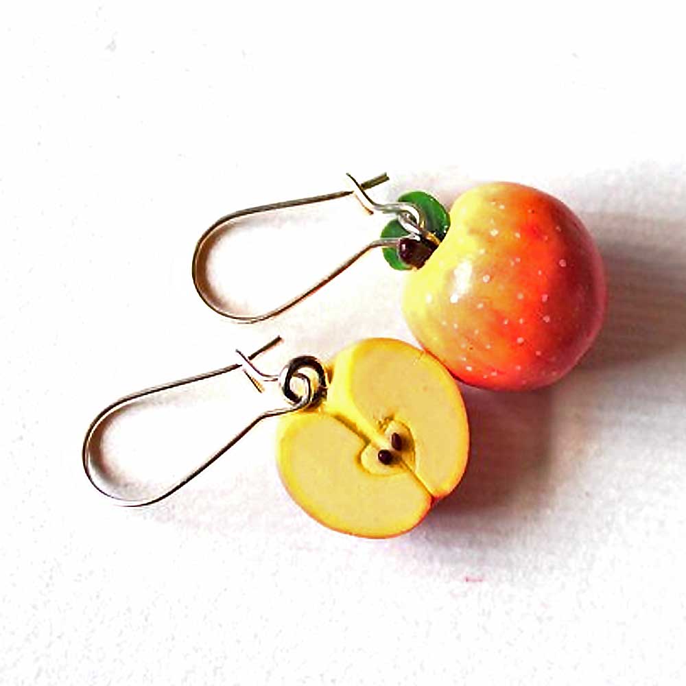 Golden Harvest: Apple Earrings Polymer Clay.